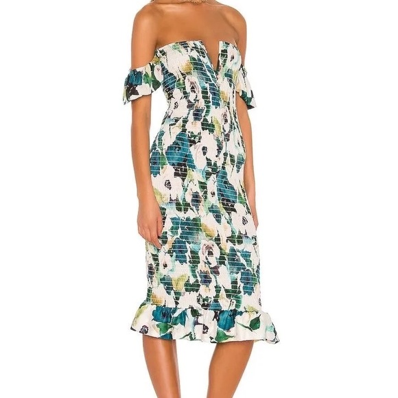 REVOLVE Dresses & Skirts - Sun Becomes Her Revolve Bardot Midi Dress Waterlily Floral